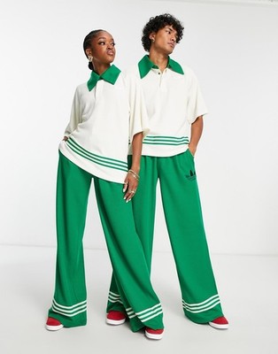 Adidas Women's Sz XS/S Adicolor 70s Knitted Polo Embroidered Set Wide Leg