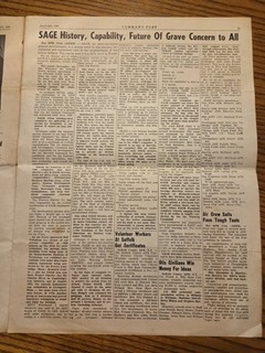 1961 COMANDO POST ARTICOLO DI GIORNALE SUL CAMPO IBM (SAGGIO) HANCOCK NY