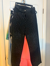 Women  s Black Rhinestone Polka Dot Dress Pants Regular Fit Size L