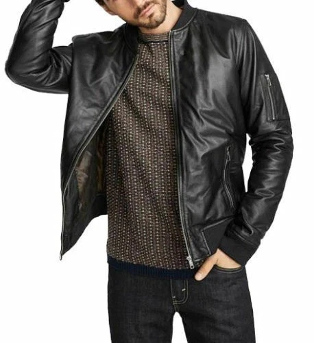 Men’s Vintage Slim Fit Black Genuine Leather Cafe Racer Biker Jacket