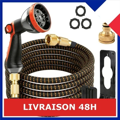 Tuyau d'arrosage extensible 30 m flexible 10 modes Orange ACOLOMU - Photo 1/4