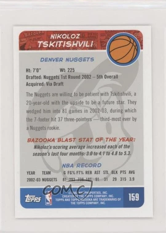 2003-04 Bazooka Mini Nikoloz Tskitishvili #159 - Image 2 of 2