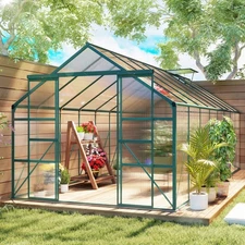 16' x 8' Polycarbonate Walk-in Garden Greenhouse Kit w/ Sliding Door, Clear