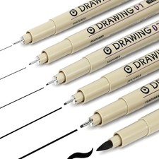 Micro Fineliner Pens 6 Pack Black Waterproof Ink Art Drawing