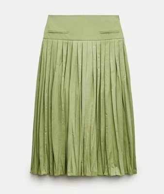 【Anyone more】Tira Cotton Pleats Skirt Sz M ZARA New ZW Collection Pleated Yoke Cotton Skirt Pastel
