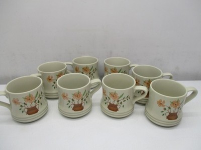 Vintage Countryside Stoneware Collection Floral Set Of  (8)  Mugs/Cups  Japan