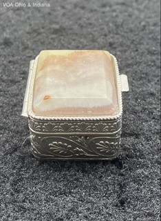 Vtg Agate Top Silver Tone Pill Or Trinket Box 30cmx25cm