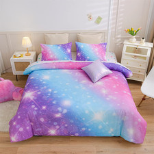 Colorful Rainbow Galaxy Glitter Bedding Set for Girls - Full Size, 6Pcs