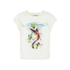 NWT ED HARDY WOMENS JUNIORS IVORY PHOENIX GRAPHIC CAP SLEEVE T SHIRT TOP SIZE L