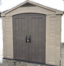 Keter Factor Beige Garden Shed 8 x 11 ft Double Door Apex Roof DURABLE