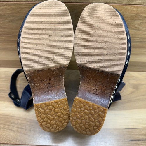 Rag & Bone Hester Wooden Wedge Sandals 6.5 EU 36.5 Navy Blue Leather Ankle Strap - Picture 9 of 11