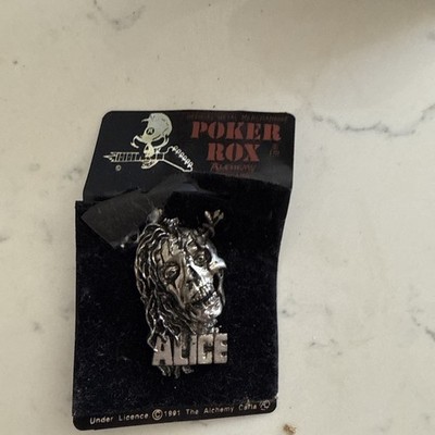 Vintage 1989 ALICE COOPER Trash Skull Tour Metal Pin Memorabilia POKER ROX BNNU