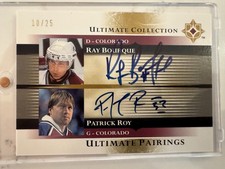 UD Ultimate Collection 2005-06 Ultimate pairings Patrick Roy Ray Bourque /25