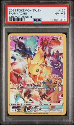 2023 Pokemon Crown Zenith # 160 Full Art Pikachu PSA 8 Card NM-MT Secret Rare