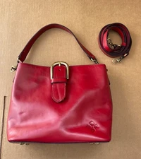 Patricia Nash Irving Leather Bucket Bag in Berry Red | Excellent Condition