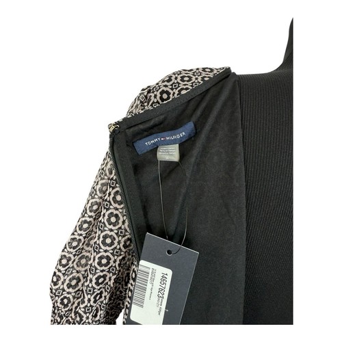 Puff Sleeve V-Neck Black Printed Tie Waist Tommy Hilfiger Feminine Size 14 NWT - Picture 10 of 15