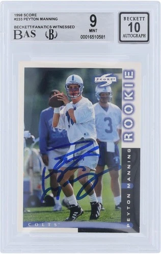 Peyton Manning Indianapolis Colts Signed 1998 Score #233 BAS 9/10 Rookie Card