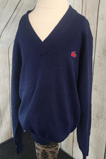 Vintage IZOD Lacoste Kids Sweater Size 12 Navy Blue V-Neck Red Croc Acrylic