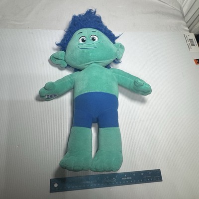 Trolls B-A-B Stuffed Animal Plush Blue Hair Green Body Happy Branch