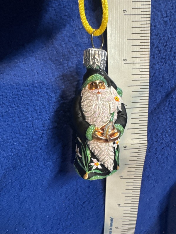Patricia Breen Narcissus Black Santa Mini Hand Blown Glass 2003 3” Ornament