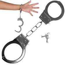 Metal Handcuffs With Key Police Robber Halloween Cosplay Costume for Kids/Adult