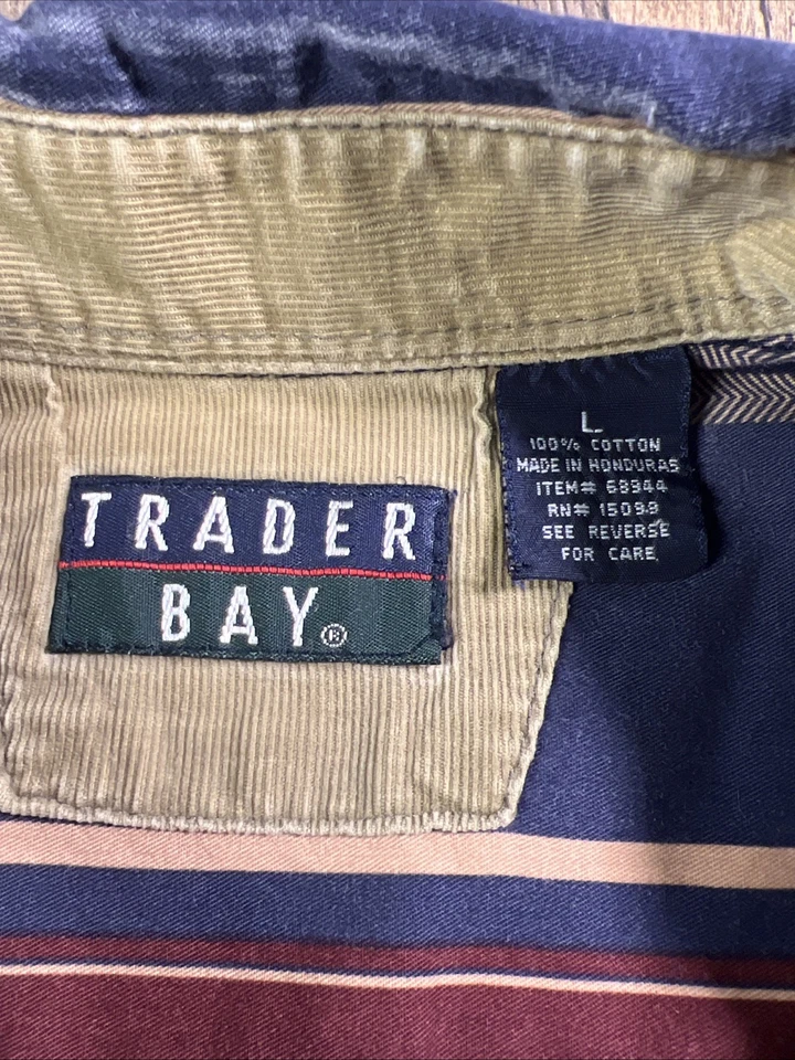 Vtg TRADER BAY 90s Large Vertical Stripe Blue Red Yellow Vintage Pocket Boxy. - Image 3 of 4