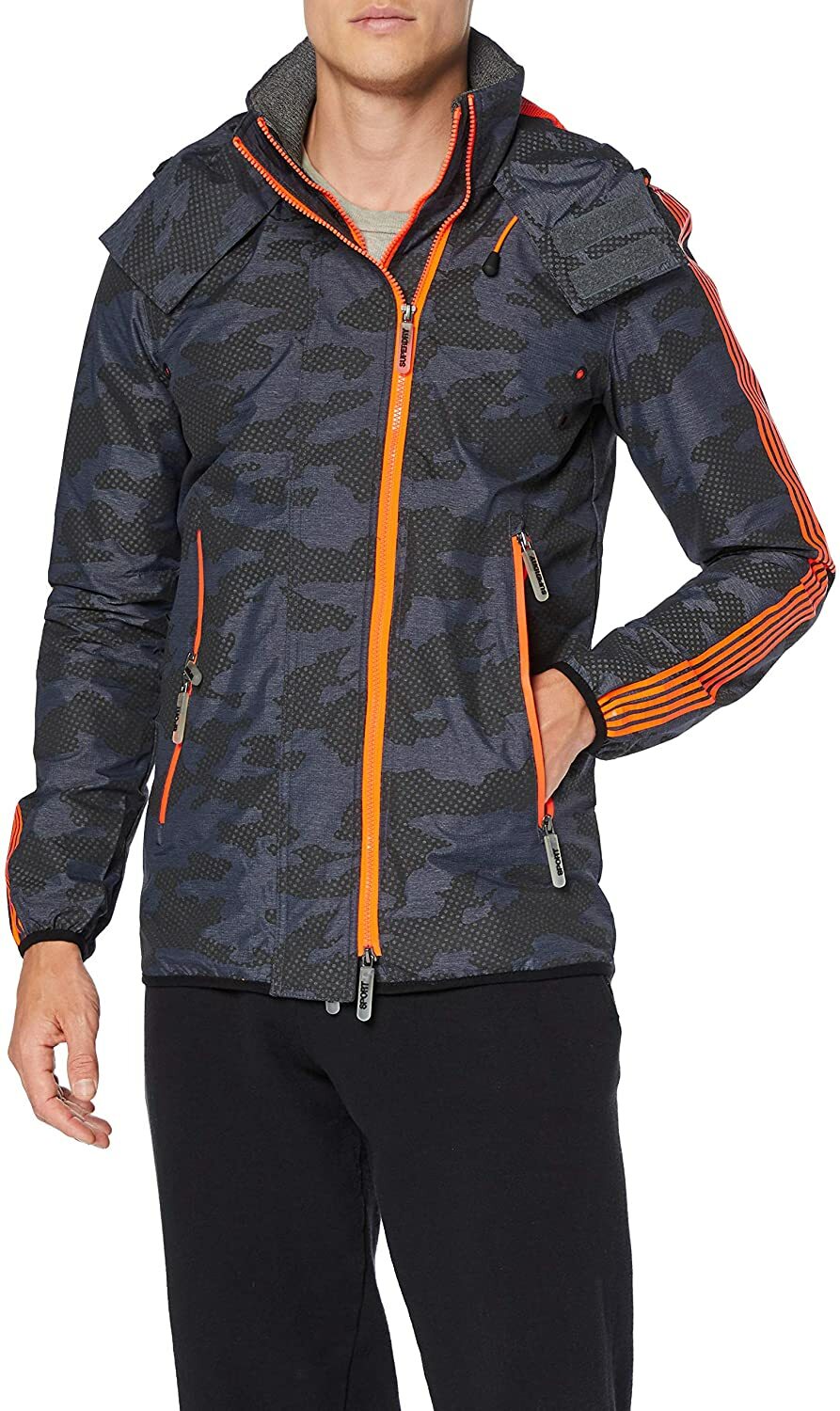 Superdry Windsprinter Tech Camo Lightweight Jacket Hooded Black Gray Mens Size S image 4