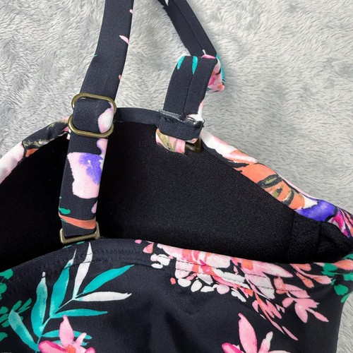 Island Escape In Your Dreams Black Floral Underwire Tankini Swim Top Size 8 NEW - Picture 9 of 16