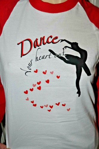 Camiseta estilo béisbol Dance Your Heart Out gráfico manga 3/4 talla pequeña nueva sin etiquetas - Imagen 4 de 5