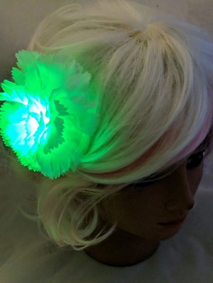 Light-up Green Pins for Hair (3) Blacklight Party, St Pattys Lights, Glow Bow