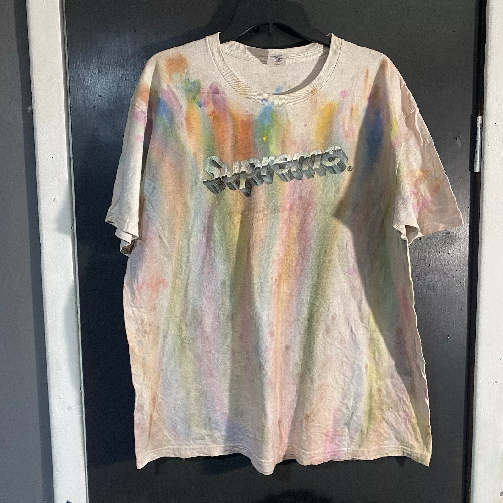 T shirt streetwear personnalisé tie dye logo chromé Supreme SS20 taille XL