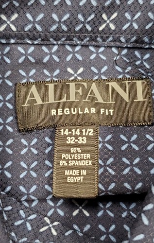 14-14-1/2 32-33 ALFANI Regular Fit Navy Blue Geo Starburst Print Shirt 40" $70 - Picture 6 of 9