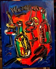 DRINKS   ORIGINAL OIL Painting  Stretched CONTEMPORARY IMPRESSIONIST T87E7f