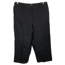 Talbots Pants Womens Sz 14 Black 100 Linen Straight Leg Curvy Fit Cropped Dress