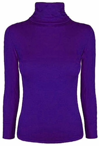 LADIES LONG SLEEVE POLO NECK ROLL NECK TOP WOMENS TURTLE NECK PLAIN JUMPER 8-26 - Picture 19 of 26