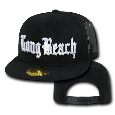 Baseballkappe Mütze schwarz Long Beach 3D bestickt Druckknopflasche LB Cal State flacher Schirm