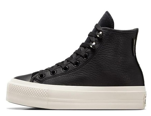 CONVERSE SNEAKERS ALLSTAR CHUCK TAYLOR PLATF W NERO PELLE A08312C IDROREPELLENTE - Picture 7 of 10