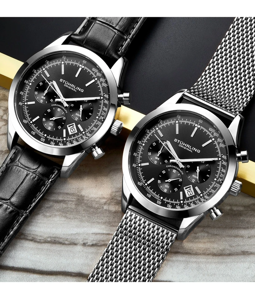 Reloj Stuhrling Hombre Japón Cuarzo Cronógrafo Acero Inoxidable Malla Banda 10 ATM Foto 2 de 3