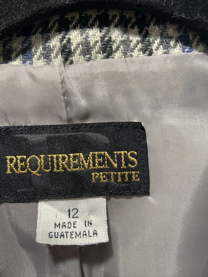 Requisitos Blazer clásico vintage Gris Azul Pata de gallo Mezcla de lana Talla 12P Foto 4 de 4