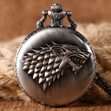 Retro Style Wolf Pattern Quartz Pocket Watch with Chain Gifts for Men Women