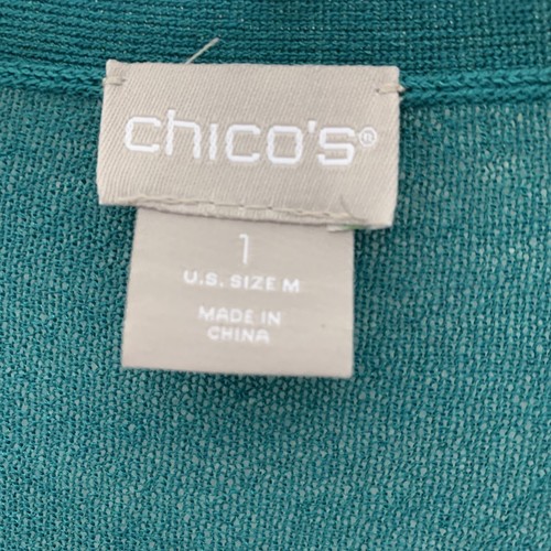 Chicos Women’s Open Cardigan Sz 1/M Teal Tight Knit Ruching Drawstring L/Slv NWT - Picture 4 of 5
