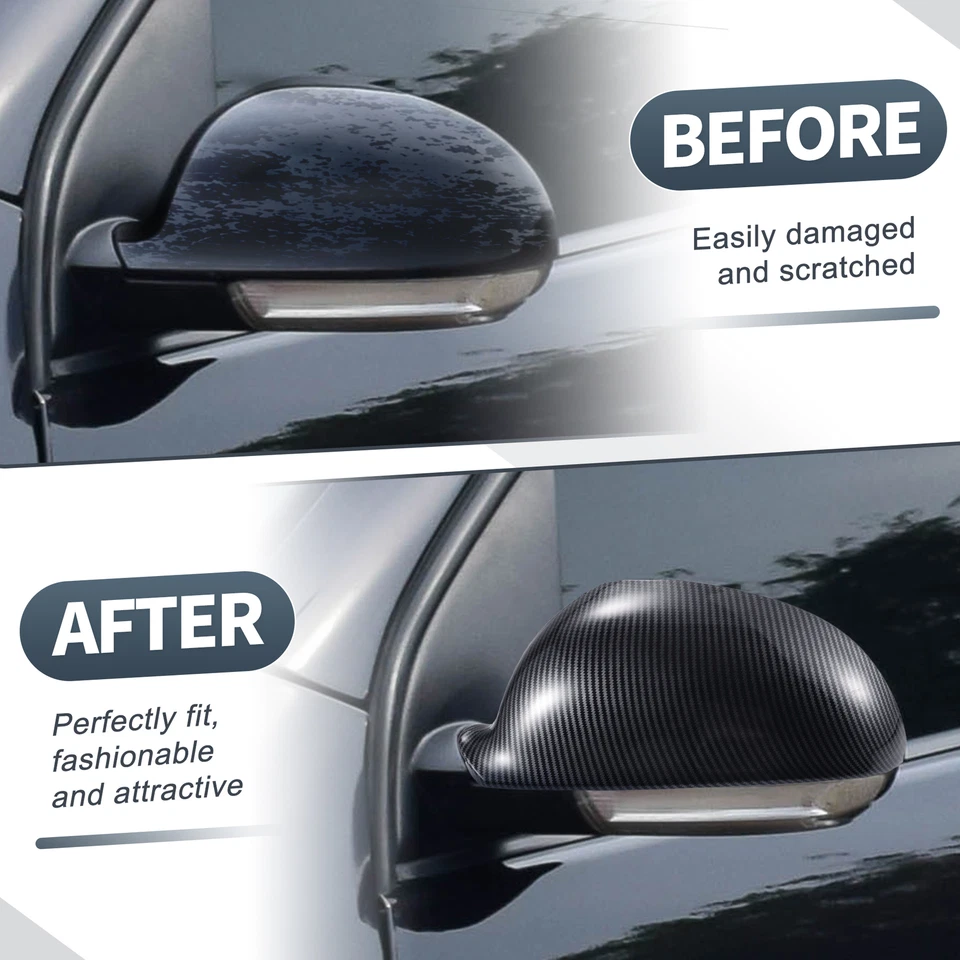 Pair Rearview Mirror Cover Cap Black Carbon Fiber for Volkswagen Golf 5 GTI MK5 - Image 2 of 4