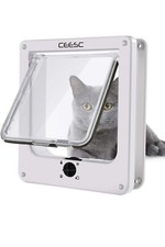 CEESC Cat Doors, White Magnetic Pet Door with Rotary 4 Way Lock for Cats Medium