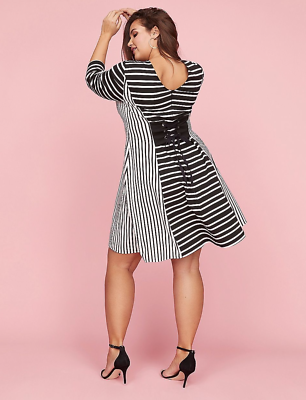 lane bryant black and white striped dress Monte Carlo | Black & White Striped Square-Neck Drop-Waist Midi Dress main image 1