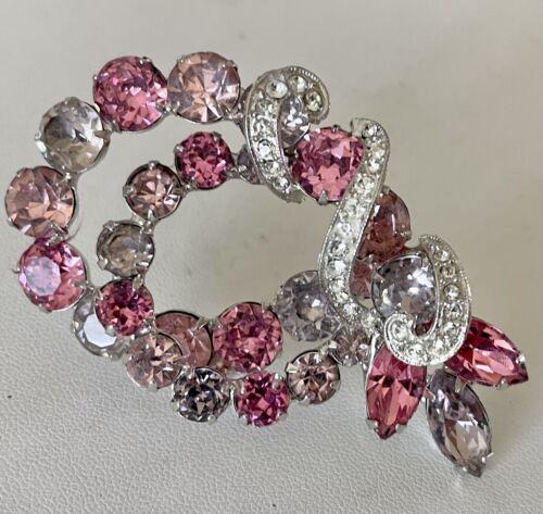 Elegant Vintage Eisenberg Pink Lavender & Clear Rhinestone Brooch Pin VERSATILE