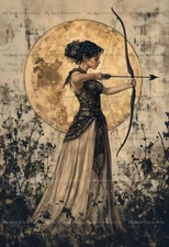 ARTEMIS ART PRINT, Greek Goddess Warrior Archer Decor, Pagan Poster Fantasy F791