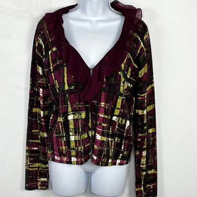 Anne Klein Womens Cardigan Sweater Sz M Purple Green Abstract