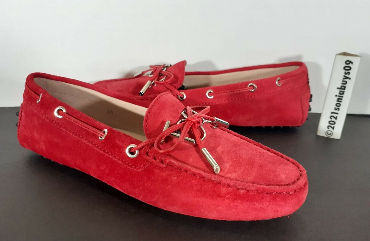 Tod's Women's Gommino Suede Logo-Embellished Driving Shoes, Red