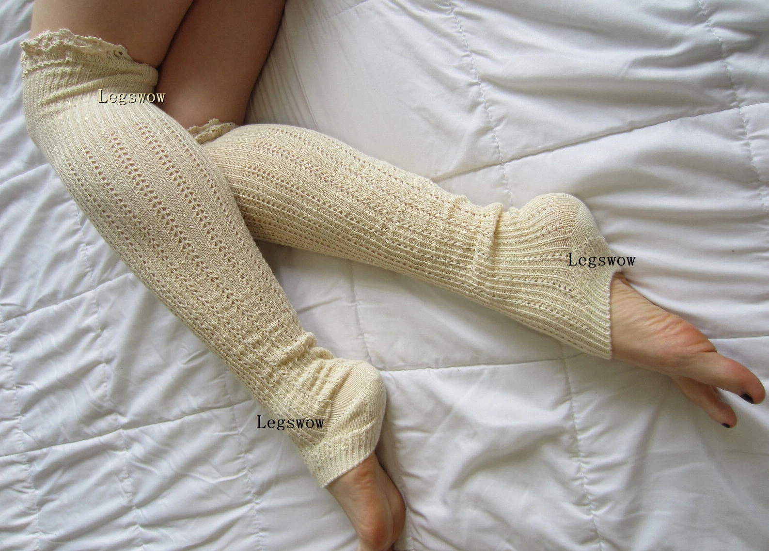 Toeless Crochet Cable Knit Rib Over The Knee High Socks OTK Lace Top Boot Thigh