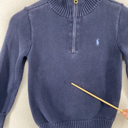 POLO RALPH LAUREN Sweater Boys 7 Jumper 1/4 Zip Mock Neck Pullover Cotton Blue - Picture 10 of 11